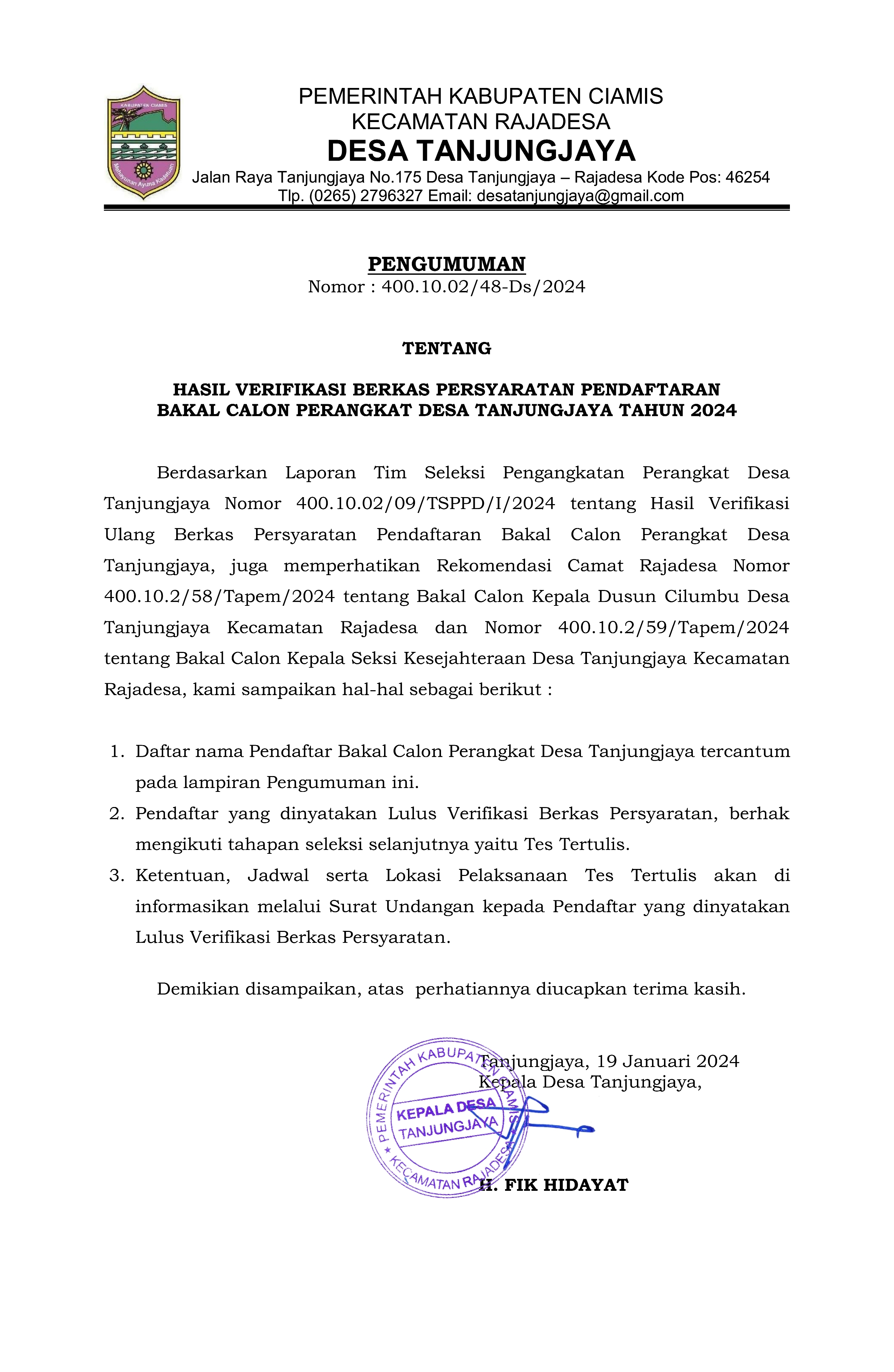 Pengumuman Hasil Verifikasi Be...